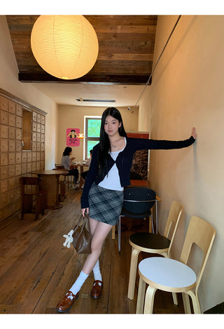 plaid knitted sheath skirt
