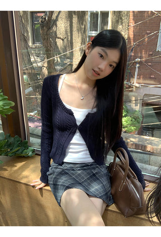 plaid knitted sheath skirt