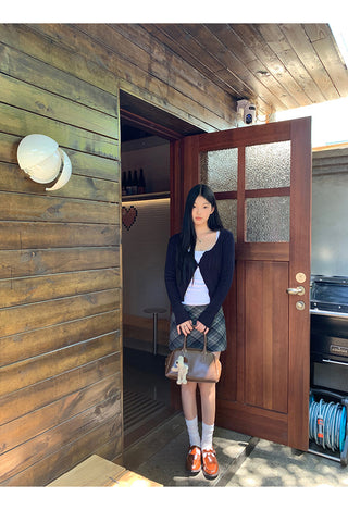 plaid knitted sheath skirt