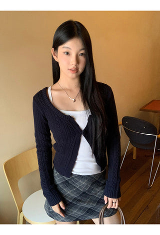 plaid knitted sheath skirt