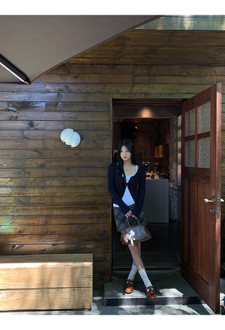 plaid knitted sheath skirt