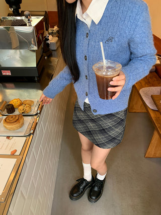 plaid knitted sheath skirt