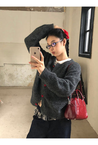 gray knitted cardigan