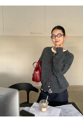 gray knitted cardigan