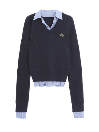 blue knitted bottoming shirt