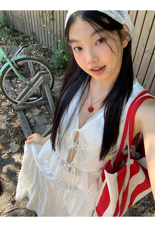 white lace vest top