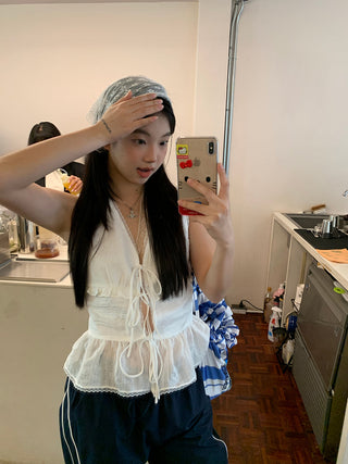 white lace vest top