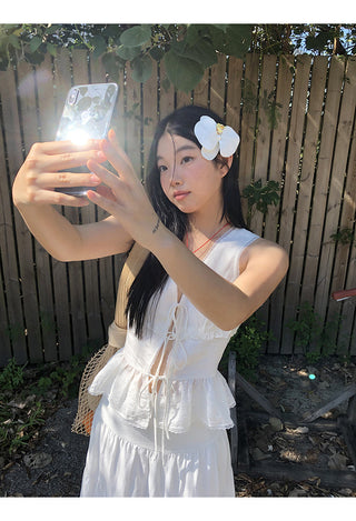 white lace vest top