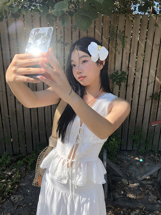 white lace vest top