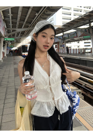 white lace vest top