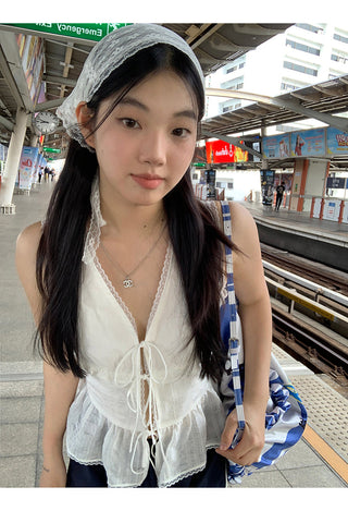 white lace vest top