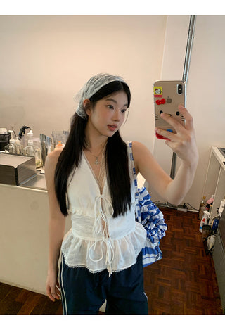 white lace vest top