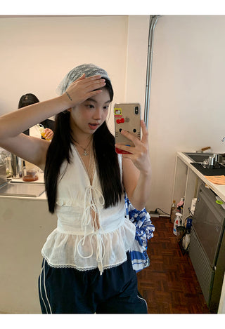 white lace vest top