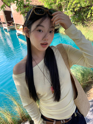 yellow oblique shoulder top