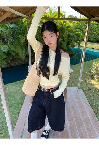 yellow oblique shoulder top