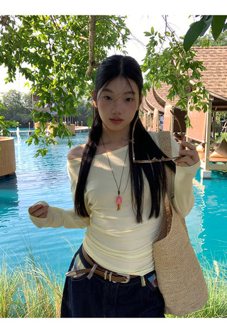 yellow oblique shoulder top