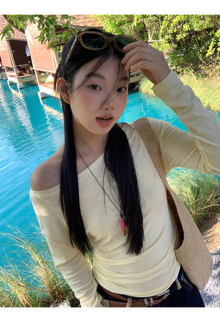 yellow oblique shoulder top