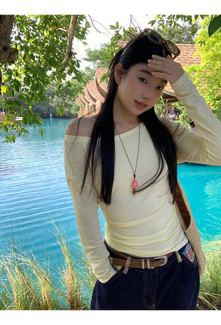 yellow oblique shoulder top