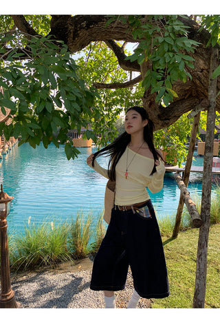 yellow oblique shoulder top