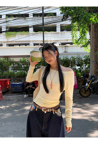 yellow oblique shoulder top