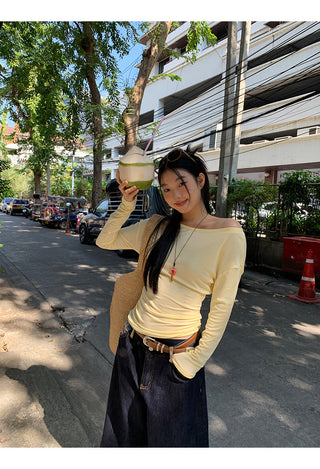 yellow oblique shoulder top