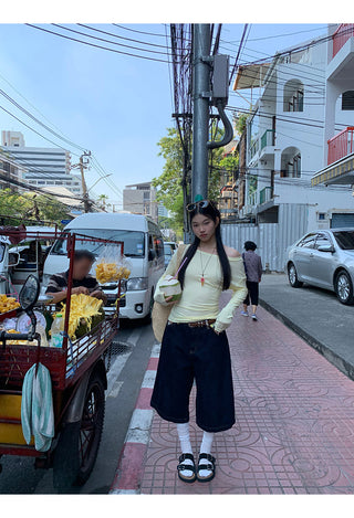 yellow oblique shoulder top