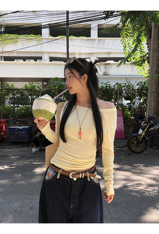 yellow oblique shoulder top