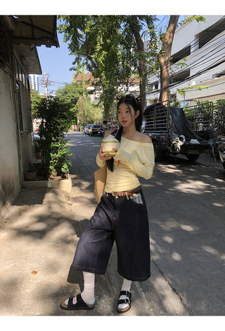 yellow oblique shoulder top