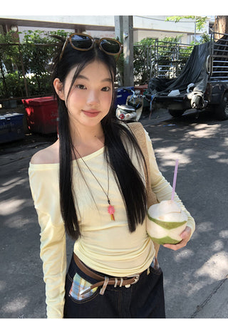 yellow oblique shoulder top
