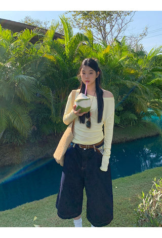 yellow oblique shoulder top