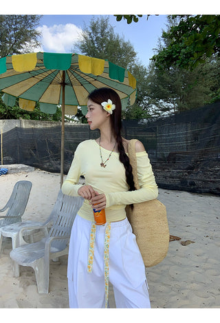 yellow oblique shoulder top