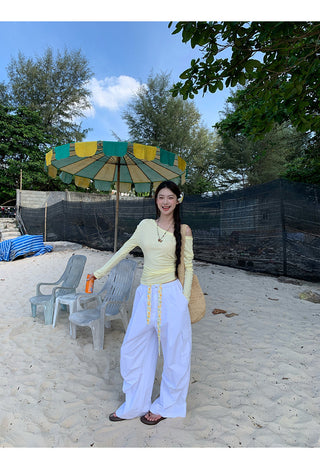 yellow oblique shoulder top