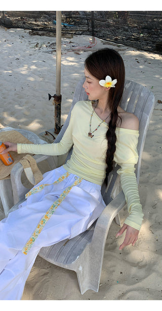 yellow oblique shoulder top