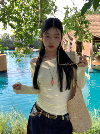 yellow oblique shoulder top