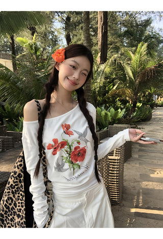 white oblique shoulder top