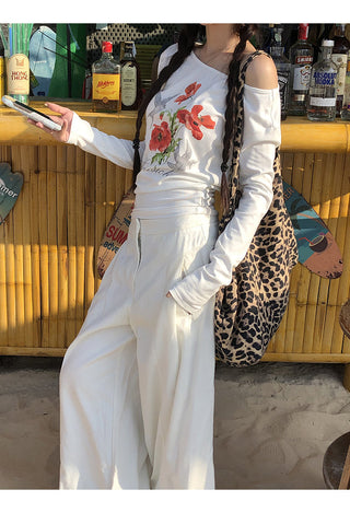 white oblique shoulder top