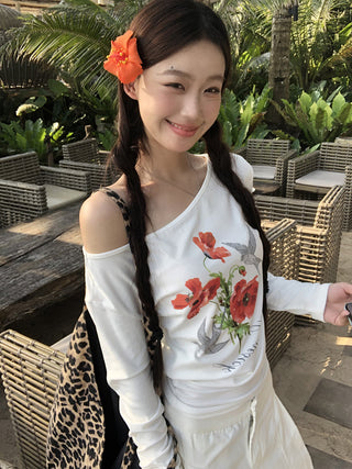 white oblique shoulder top
