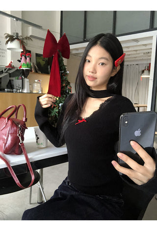 black V-neck sweater