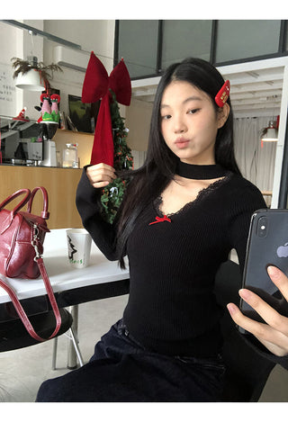 black V-neck sweater