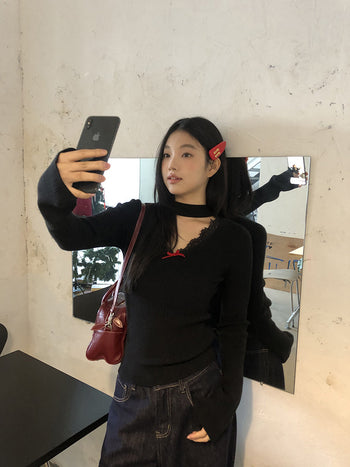 black V-neck sweater
