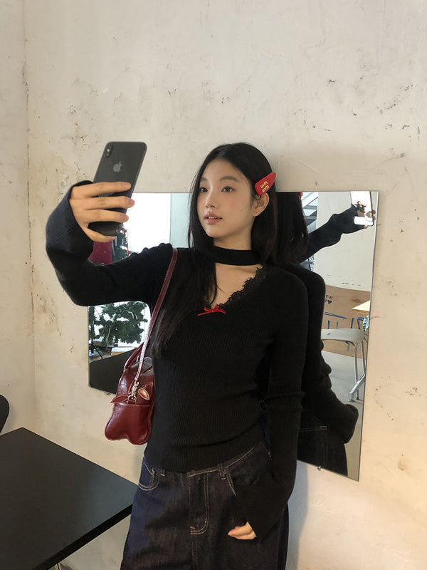 black V-neck sweater