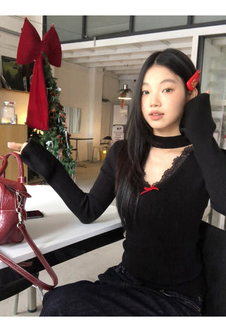 black V-neck sweater