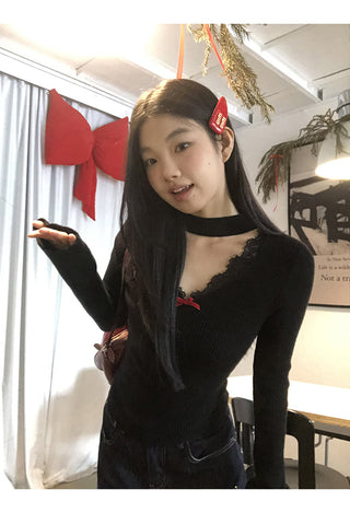 black V-neck sweater