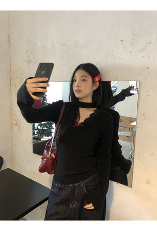 black V-neck sweater