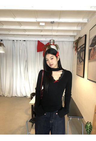 black V-neck sweater