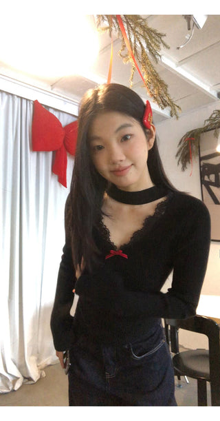 black V-neck sweater