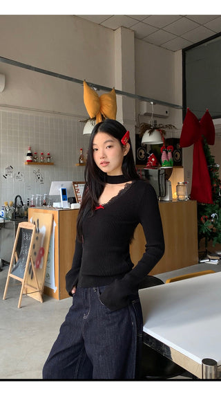 black V-neck sweater
