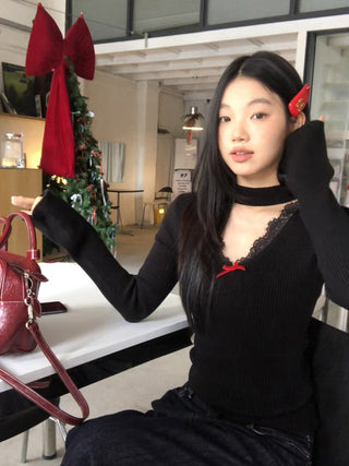 black V-neck sweater