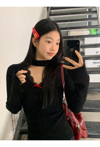 black V-neck sweater