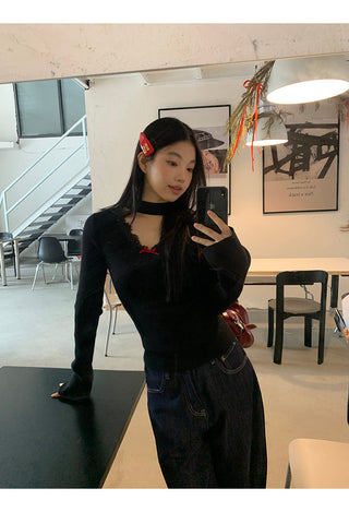 black V-neck sweater